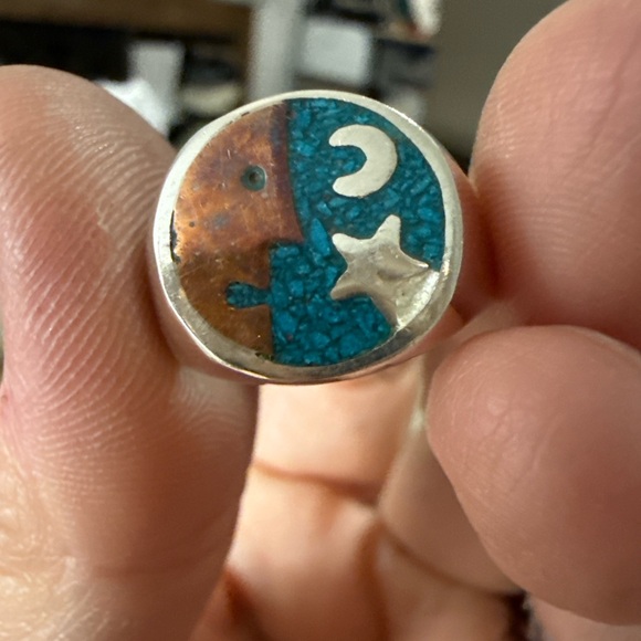 Vintage Mexican Taxco Sterling Silver Eagle Mark Ring – Turquoise Inlay - Picture 7 of 7